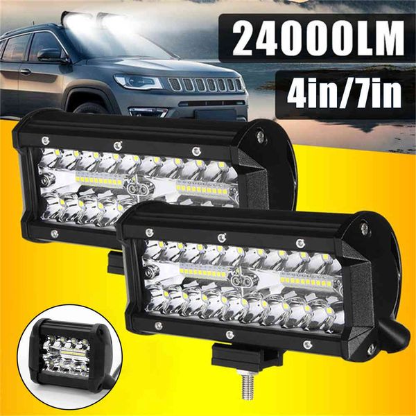 1 pc/2 pièces voiture phares LED barre Spot faisceaux d'inondation Combo étanche camion tout-terrain remorque 9-32V 4/7 pouces led barre lumineuse pour voiture