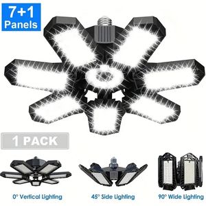 1pc / 2pcs éclairage de plafond déformable ampoule de lumières de garage LED, lumière de magasin 6500K avec 7 + 1 panneaux réglables éclairage de garage LED lampe de sous-sol grange E26 / E27 lampe LED pour garage