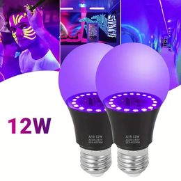 1/2 ampoules LED noires, lumière noire UV 12 W, AC 85-265 V, niveau UVA 385-400 nm, brille dans le noir pour Halloween, Noël, fête d'anniversaire, affiche fluorescente, peinture corporelle.