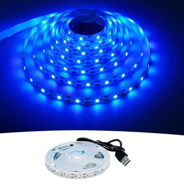 1 bande lumineuse LED bleue de 3,28 pieds/6,56 pieds/9,84 pieds/13,12 pieds/16,4 pieds, LED alimentées par USB 5V, SMD2835 flexibles, haute luminosité, non étanche, IP20, bandes lumineuses LED pour lampe de miroir