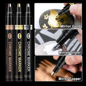1PC 3 Color Mirror Marker Electroplasing Gold Silver Copper Model Toy Repair Liquid Chrome Pen bricolage Réflexion Métal de peinture
