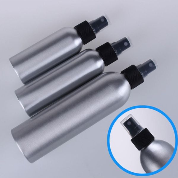 Botella de atomizador de aerosol de aluminio 30 ml 50 ml 100 ml Botellas vacías recargables Atomizador de bomba negra para la herramienta de envasado cosmético