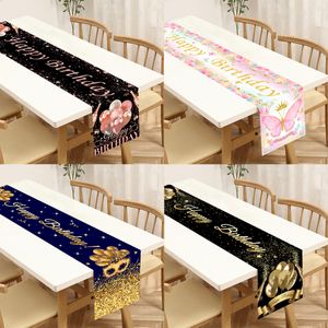 1pc 35 * 180cm Polyester Black Gold Birthday Table Runner Baby Adult Happy Birthday Party Decor For Home Boys Girls Party Supplies