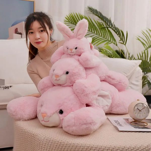 1PC 35-75CM Kawaii rose couché lapin en peluche jouets belle peluche lapin en peluche oreiller en peluche peluche joli anniversaire cadeau de noël 240123