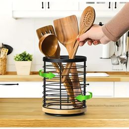 1 support de rangement pour couteaux, fourchettes et cuillères rotatif à 360 degrés, grand support à couverts rond, base en bois sculpté double face, outils de rangement pour la cuisine, fournitures de rangement pour la maison