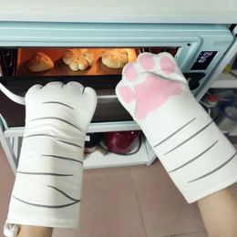 1 pc 3D Cartoon Dierkat Paws Oven Mitts Lange katoenen bakisolatiehandschoenen Microgolf warmtebestendige niet-slip keukenhandschoenen