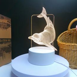 1pc 3D dauphin conception Monochrome lumière chaude veilleuse, petit cadeau pour la famille, maison créative ornement veilleuse