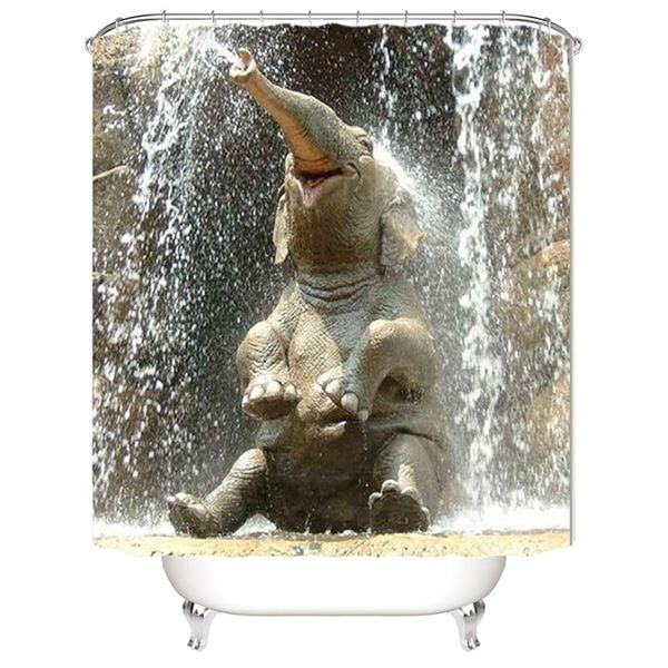 1PC 3D Elefante Cortina de ducha de agua Productos de baño Impermeable a prueba de moho s Venta al por mayor T200711
