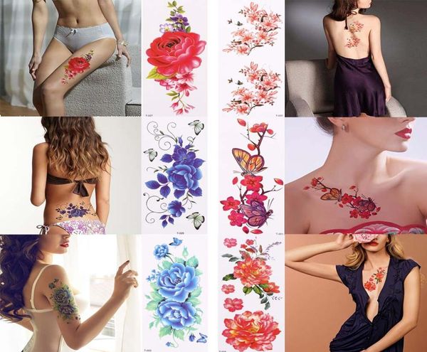 1 pieza 3D realista Rosa flor sexo impermeable tatuajes temporales mujeres Flash tatuaje brazo hombro flores grandes pegatinas 5601268