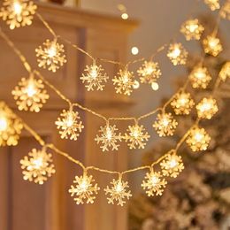 1pc 3M/9.8Ft 20LED Decoración navideña Cadena de luces de copo de nieve, LED Decoración de ambiente navideño Luces de cadena de copo de nieve, Funciona con batería.