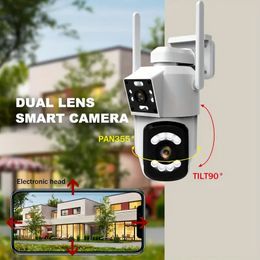 1pc, cámara de seguridad de doble lente de 3MP para exteriores, 2.4G WiFi, cámara de seguridad panorámica de 360 grados, seguimiento de movimiento, conversación bidireccional, visión nocturna en color, monitoreo remoto de aplicaciones