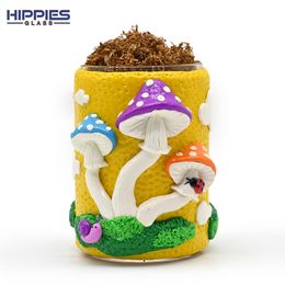 1 st, 4,5 inch, handgemaakte kneden polymeerklei tabakbus met champignon, borosilicaatglas rokende asbak met bamboe deksel, glazen vaas, penhouder met slakken