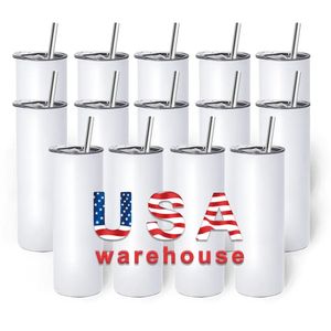 25pc/Carton US/CA Voorraad 20oz RVS tumbler Sublimatie Blanks Recht Slanke Bierpul waterfles outdoor camping cup vacuüm geïsoleerde drinkbekers