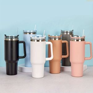 1 tasse thermique en acier inoxydable de 40 oz avec poignée en paille, gobelet isolé sous vide à double paroi pour les voyages, la voiture et la maison – Cadeau parfait pour la fête des pères