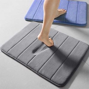 1pc 40x60cm badkamer tapijt koraal fleece memory foam mat horizontale streep antislip 211130