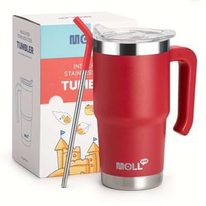 1PC 473 ml / 16 oz Portillage à gobelet isolant portable portable, tasses à vide à double mur en acier inoxydable, tasse de café de voyage avec paille, pour les sports extérieurs, Fiess