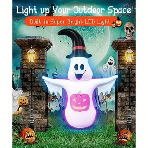 1 pièce, décoration hantée de citrouille gonflable d'Halloween de 48 pouces, lumière LED intégrée, ornement combiné de fantôme d'horreur et de citrouille, cour, extérieur, fête, décoration de jardin