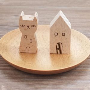 1pc / 4 st houten papier houder cartoon kat vos hele hout ambachtelijke huisdecoratie kantoor Desktop Mini beeldjes hout papierhouder C0220