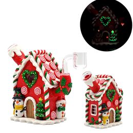 1 pk, 5,1 -inch glazen waterpijp, polymeerklei kerstthema glas roken met cartoon huis, gloed in donker, kerstboom, kerst sneeuwmanhome bureaubladdecoratie