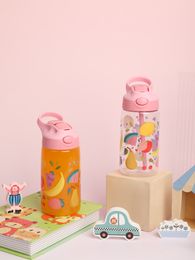 Bouteille d'eau sans BPA de 500ml, avec de jolis motifs de dessins animés roses et de la paille, pour les enfants de la rentrée scolaire et du sport, 1 pièce