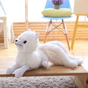 1 pc 56cm schattige simulatie witte negentailed vos knuffel knuffelig dier gumiho pop mooie vossen speelgoedmeisjes cadeau j220729