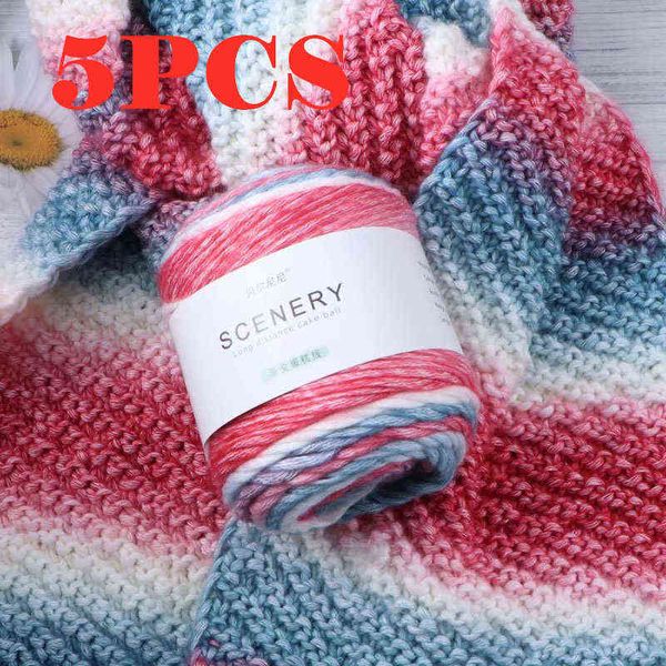 1pc 5pc = 500g Grafient Gâteau Laine Fil de laine épais Coton Fil de laine peigné pour tricot à main Pulloir chaud Coucchette Crochet Soft Yarn Y211129
