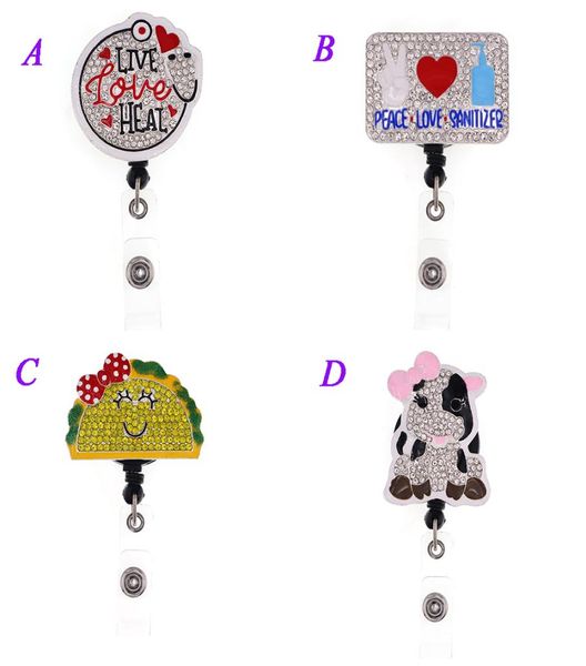 1 pc 5 pièces 10 pièces Bling cristal strass Animal vache forme Badge bobine rétractable ID porte-badge pour infirmière médecin hôpital Studen5871507