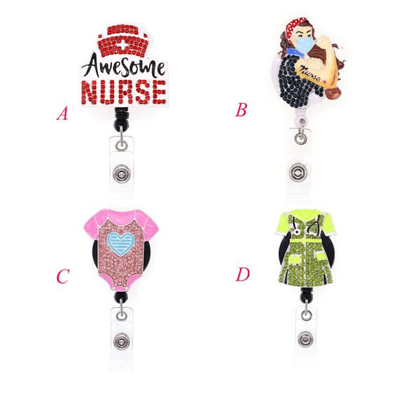 1 pc/5 pièces/10 pièces mignon strass porte-clés infirmière casquette vêtements Badge bobine rétractable ID porte-Badge pour médecin hôpital étudiant