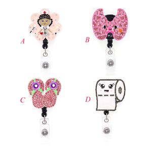 1pc / 5pcs / 10pcs mignon strass rouleau papier flip flop forme badge bobine rétractable ID porte-badge pour infirmière médecin hôpital étudiant