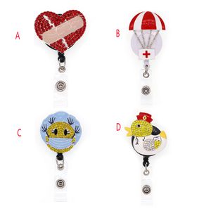 1 pièce/5 pièces/10 pièces, strass médical, canard Animal et ballon à Air chaud, bobine d'insigne, porte-Badge d'identification rétractable pour infirmière médecin hôpital