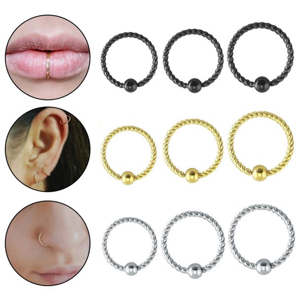 Anneaux de nez filetés en acier inoxydable, 6/8/10Mm, 1 pièce, Clips de corps de couleurs mélangées, cerceau pour femmes et hommes, Piercing de Cartilage, bijoux nouveau