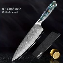 Couteau en acier damas à 67 couches, couteau de Chef de 8 pouces, couteau à trancher à manche en coquille d'ormeau VG10, couteau de cuisine 1 pièce