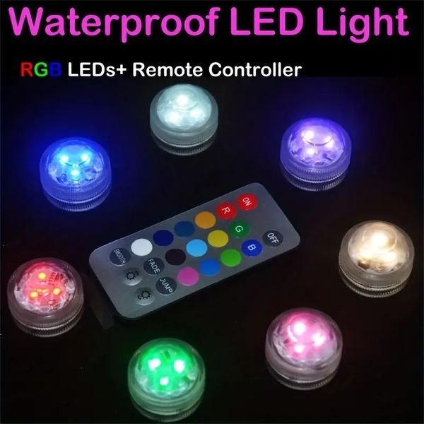 1 unidad/6 piezas/10 piezas, luz LED sumergible RGB alimentada por batería, luz LED subacuática impermeable con control remoto, luz nocturna para pecera, estanque, luz de fiesta de boda