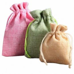 1PC 7 * 9cm DrawString Natural Burlap Sac Couleur solide Sacs-cadeaux de jute mignon bijoux Emballage de rangement sacs de mariage avec sac de bonbons x5SJ #