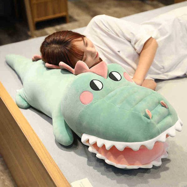 1Pc 7090110Cm Grande Bouche Crocodile En Peluche Coussin Tapis En Peluche Crocodile Doux Câlin Animal Jouet Dessin Animé En Peluche Poupées Enfants Fille Cadeau J220729