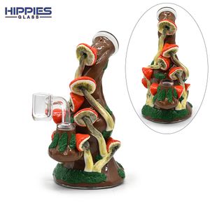 1 st, 7 inch, glazen paddenstoel bongs met polymeerklei decoraties, handgeschilderde glazen rigs, schattige glazen pijpen, handgemaakte glazen waterpijp, waterpijp van borosilicaatglas