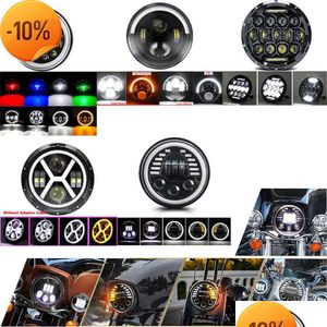 1Pc 7Inch Led Koplamp Rgb Hi/Lo H4 Licht Halo Ring Hoek Ogen Lamp Voor Samurai offroad Drl Koplamp O3W0 Drop Levering Dh7Vb