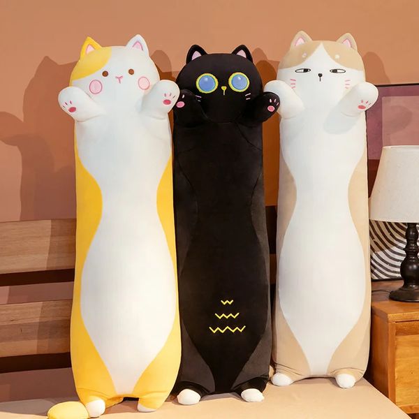 1 PC 90 ~ 130 cm de long chats géants en peluche jouet cylindrique Animal traversin oreiller chat en peluche peluche enfants dormir ami cadeau 240129