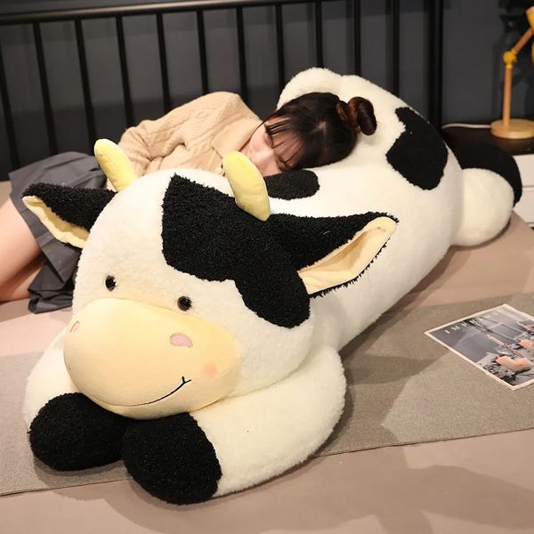 1pc 90cm110cm belle vache à lait jouets en peluche dessin animé animaux en peluche poupées de bétail oreiller de couchage pour bébé filles cadeaux d'anniversaire 240223