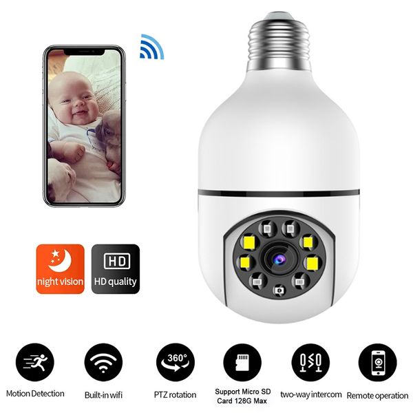 1PC A6 E27 WiFi Bulb Camera 1080p Baby Pet Monitor Indoor Night Night Tracking Tracking Video Surveillance Security Caméras Flood
