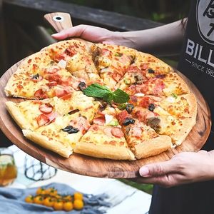 1pc, planche à découper en bois Acacia avec poignée, paddle de service à pizza pour le fromage, la viande, les fruits et le pain, 10 '' / 12 '' / 14 '' / 16 '' '