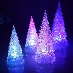 1pc acryl kerstboomvormig nachtlampje, kerst binnendecoratie gekleurd licht nachtlampje, knipperende kerstversiering rekwisieten, werkt op batterijen (geen stekker)