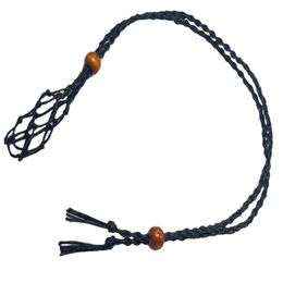 1pc Collier tressé réglable Corde de cire de bricolage Broche de pierre vide Porte de pierre naturelle Crystal Bijoux bruts Pendre de sac net