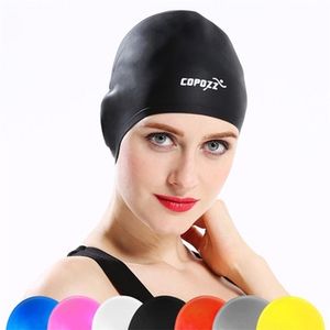 1 unid adultos gorras de natación hombres mujeres pelo largo impermeable natación piscina gorra oído proteger grande natacion badmuts silicona buceo sombrero 220621