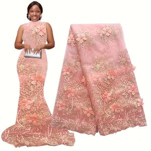 Tissu africain en Tulle et dentelle brodé en 3d, longueur 5 Yards, avec application 3d, pour coudre des robes de fête de noël et de mariage, 1 pièce, 2024