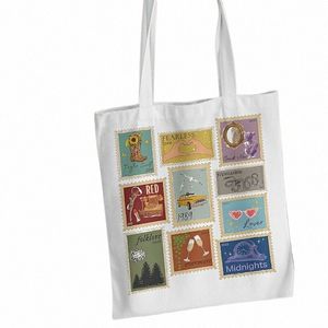 1pc albums en tant que post-timbres Canvas Tote Tote Midnight Taylor Stamps ts Fans Totes Sac réutilisable Eco Migne Shupper Sac Bolsos P7LN #