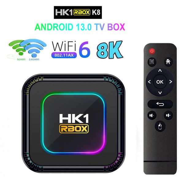 1PC Android 13 TV BOX HK1 RBOX K8 RK3528 128GB 64GB 32GB 16GB 2.4G 5G WIFI 6 BT 5.0 8K décodage vidéo lecteur multimédia décodeur récepteur