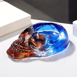 1pc kunstmatige kristallen glazen asbak, skelet kleurrijke asbak, schedelvormige asbak, voor thuis kamer bureau kantoor bar decor