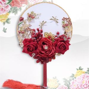 1pc Flores artificiales Rose Diamond Fan Novia sosteniendo la flor de la boda Fotografía de la boda Accesorios de decoración de la dama de honor1