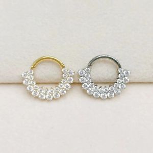 1 pc ASTM F136 Dubbele rijen 5a CZ Neus Hoop Septum Clicker Ring Piercing Lip Ear Tragus helix kraakbeenlichaam 240423